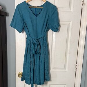Source Unknown Teal V-Neck Tie-Waist Midi Dress